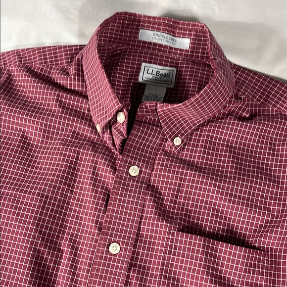 L.L. Bean mens burgundy check long sleeve button down shirt - size L Tall - Picture 1 of 10